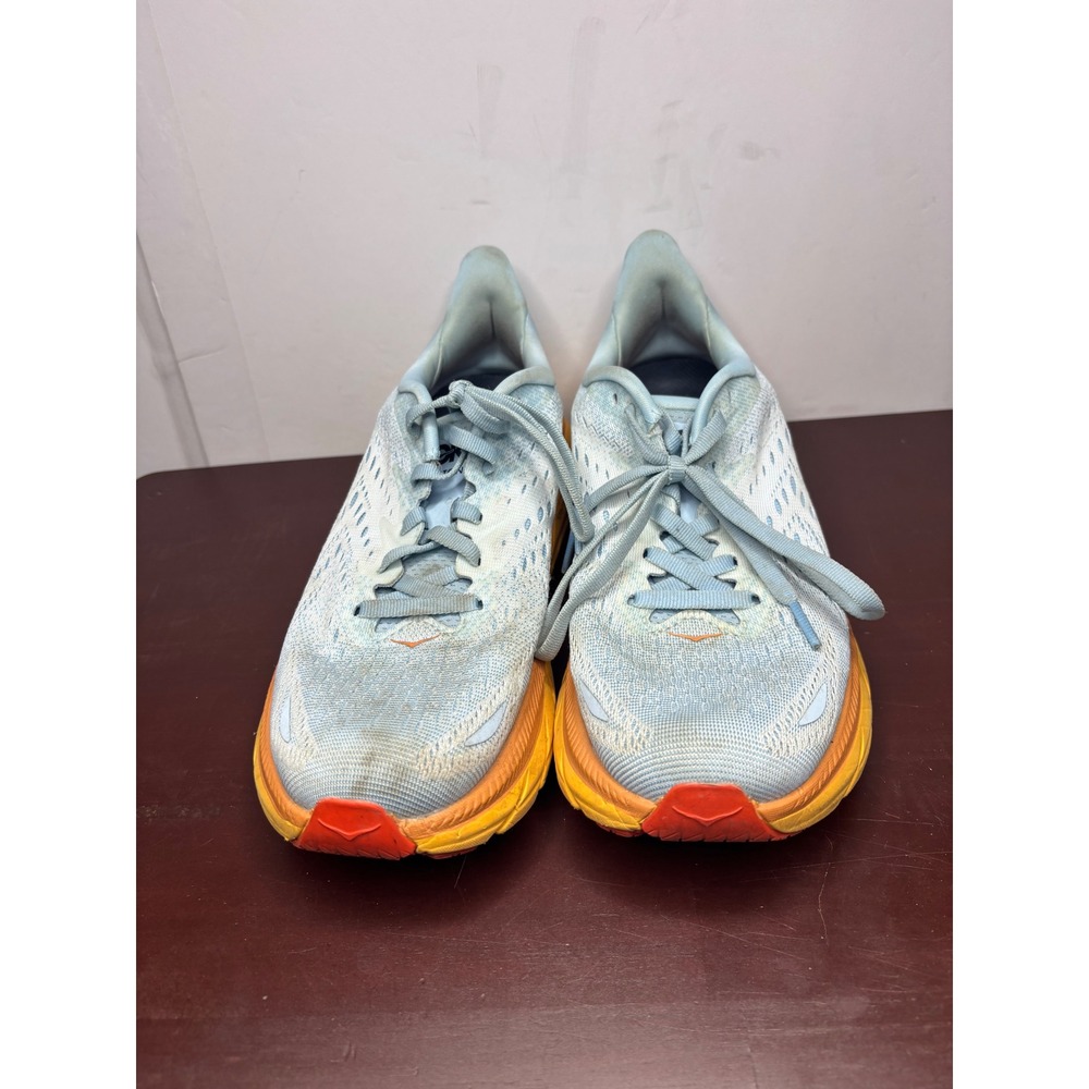 Hoka Clifton 9 Women Light Blue Orange Running Shoes Sneakers Road Training 7.5b